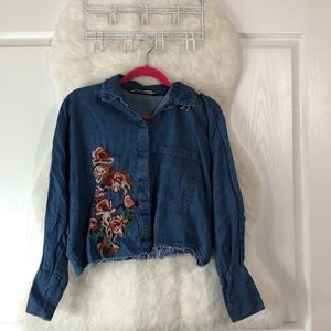 Denim with flowers crop top